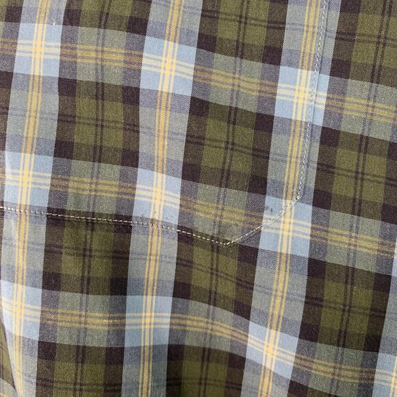 LUCIANO BARBERA Size 44 Blue Olive Plaid Cotton One Pocket Long Sleeve Shirt - Picture 5 of 7
